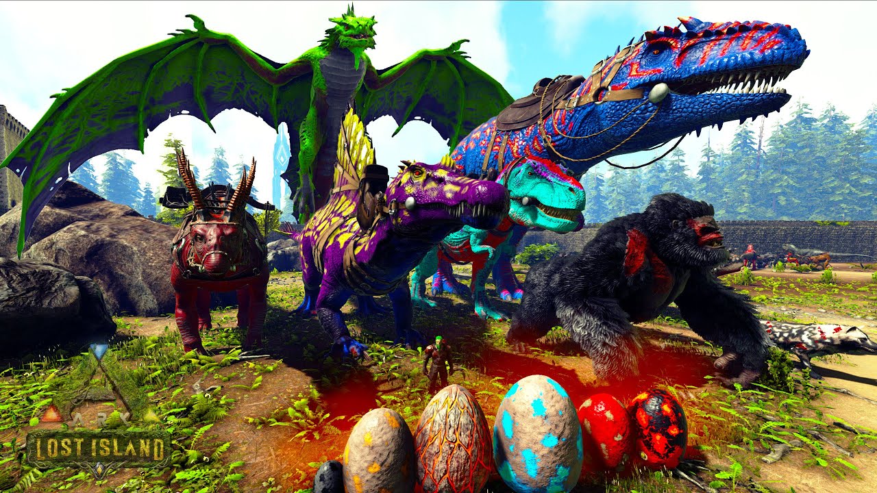 EJERCITO DE DINOSAURIOS SUPERMUTANTES! huevos de dinosaurio preparo la lucha final Isla Perdida ARK