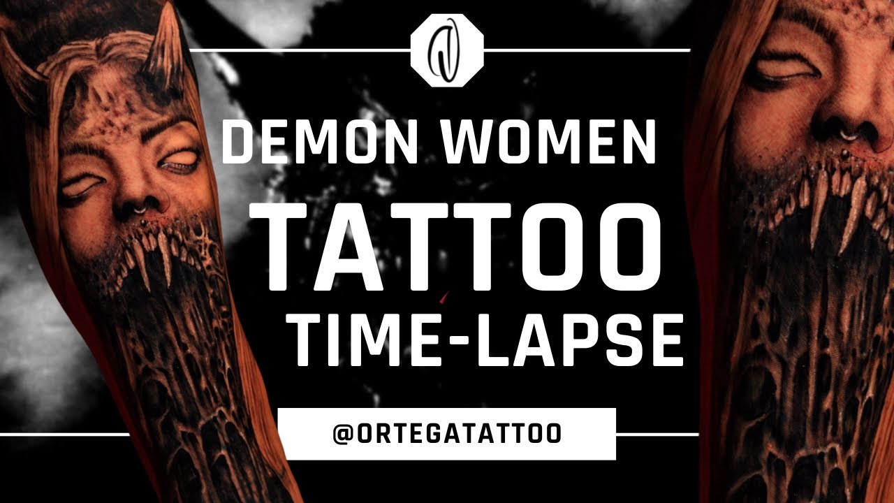 HORROR TATTOO DEMON WOMAN BLACK AND GREY | TIME-LAPSE #045