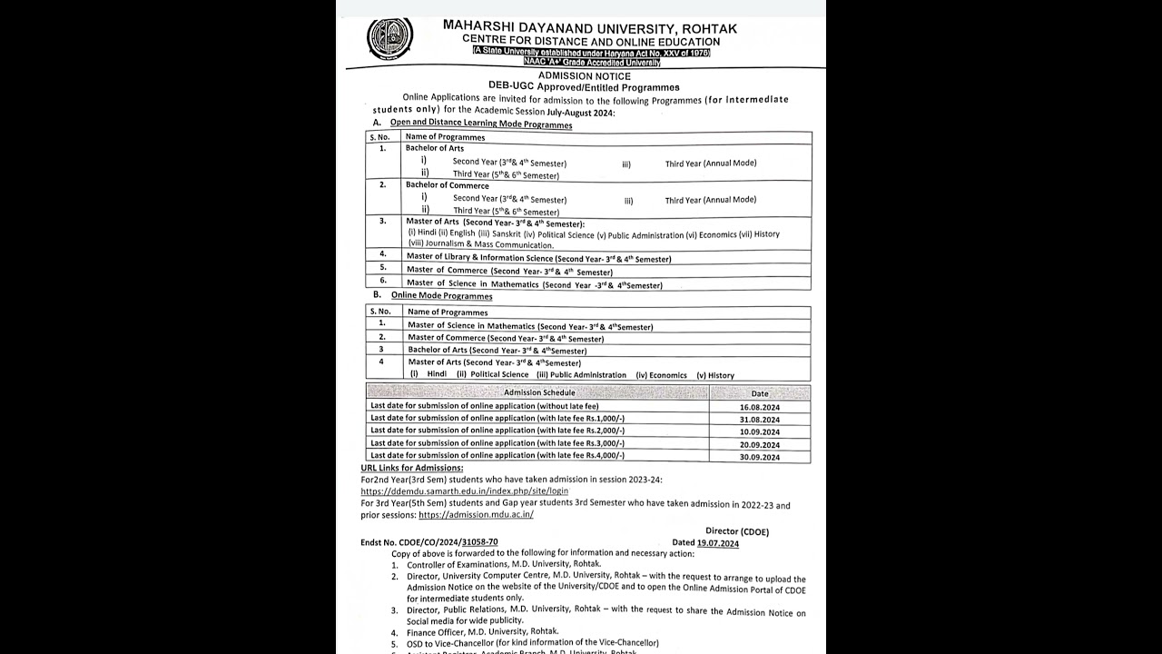 Mdu Distance Admission Update 2024 | Mdu Distance admission form 2024 #mdudistanceadmission2024