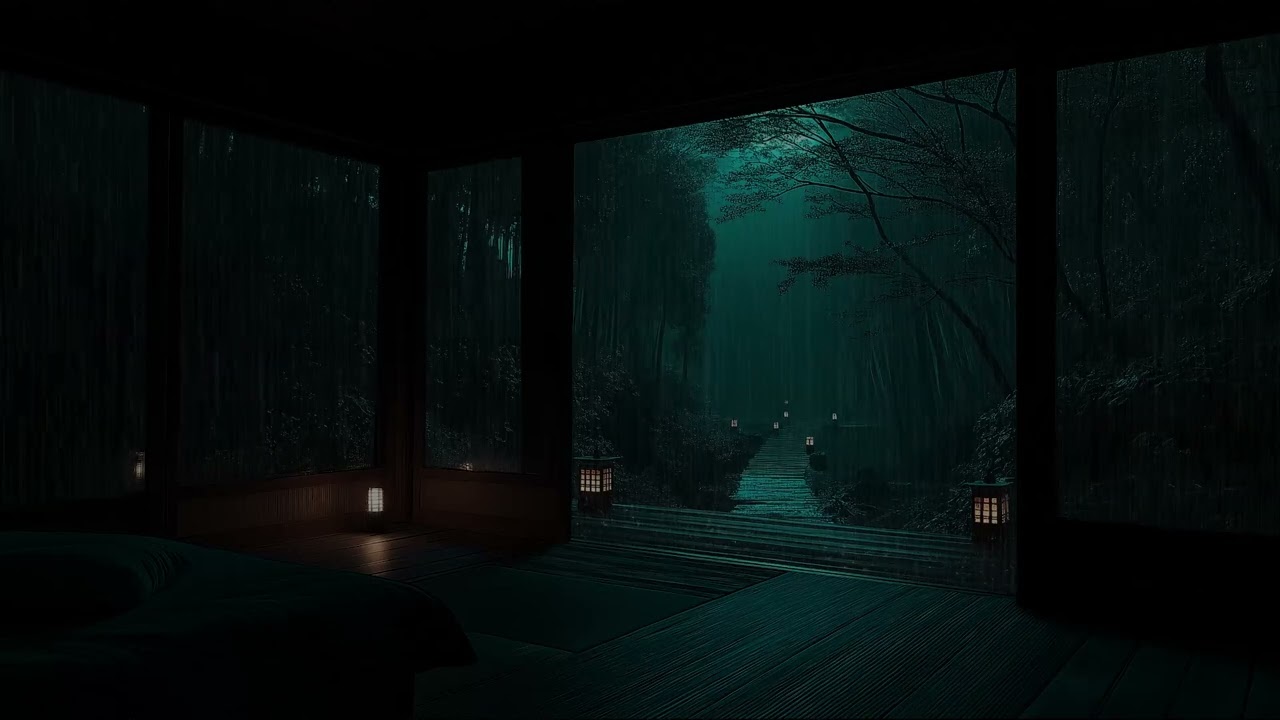 Cozy Night Ambience with Rainfall and Wind in the Forest for Sleeping, Reading, and Focus