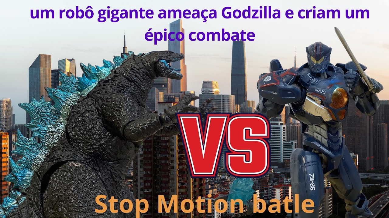 Godzilla luta na cidade contra um robô gigante chamado Gipsy  avenger 