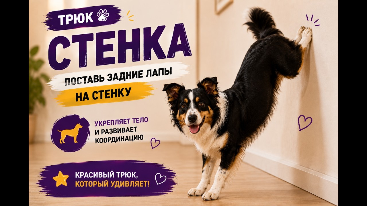 Учим трюк СТЕНКА с собакой - эта команда: поставь задние лапы на стенку
