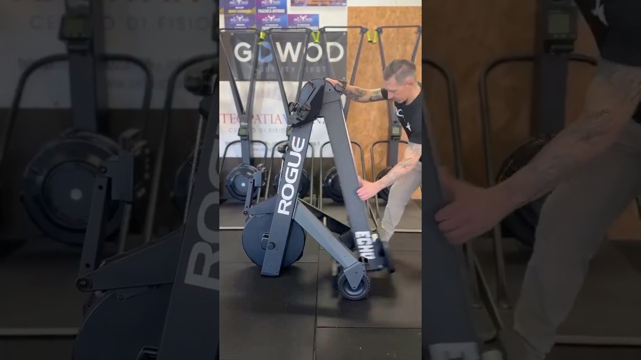 Showing off their new Rogue Echo Rower. The easy fold design makes storage simple!