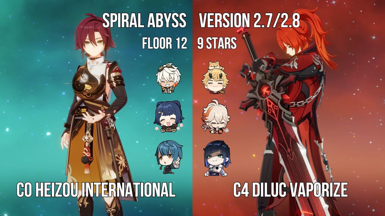 C0 Heizou International - C4 Diluc Vaporize | 2.7/2.8 Spiral Abyss Floor 12 Showcase| Genshin Impact