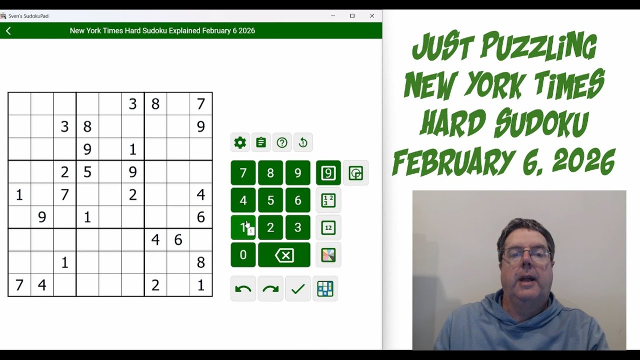 Redoing the New York Times Hard Sudoku February 6 2026 to ensure a correct version.