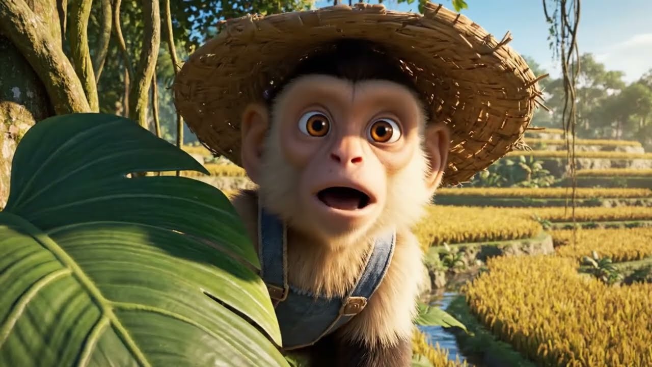 Monkey Farmer Ayuda a Cosechar Arroz en el Campo | Cuento para Niños