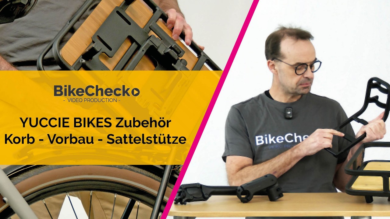 Zubehör für Yuccie E-Bikes: Korb, Vorbau und gefederte Sattelstütze