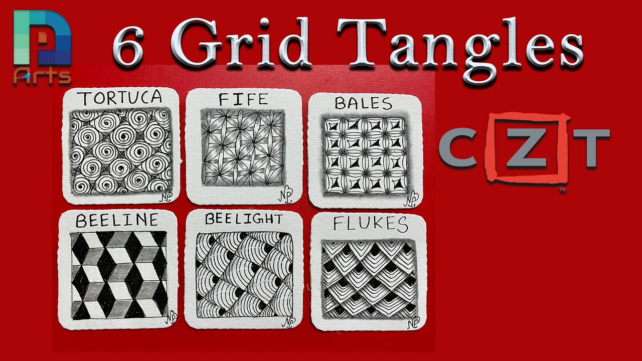 Zentangle Original Grid Tangles - Fife, Tortuca, Bales, Flukes, Beelight, Beeline - CZT - Monotangle