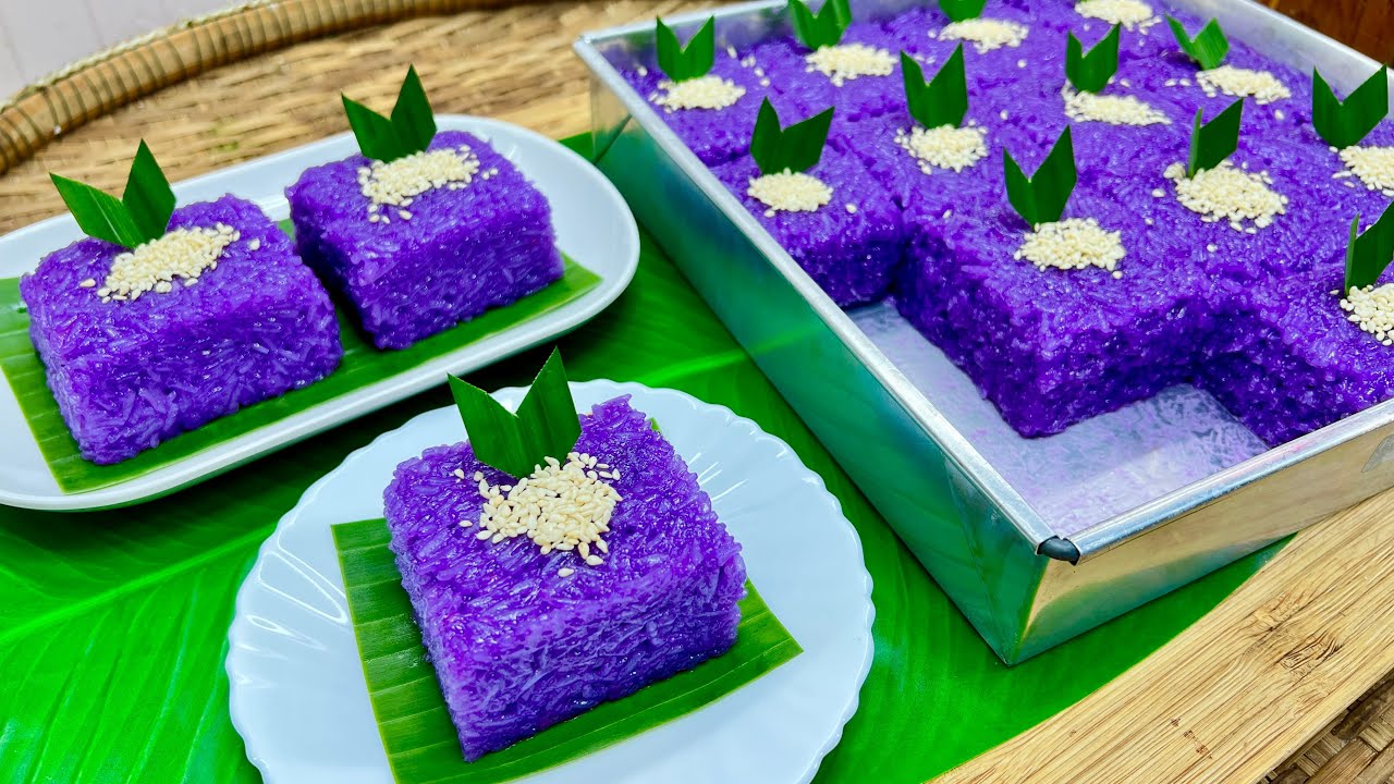 ข้าวเหนียวแก้วอันชัญสูตรเต็มถาดตัดขายกำไรดี หอมหวานมันอร่อยมาก สีสวย
