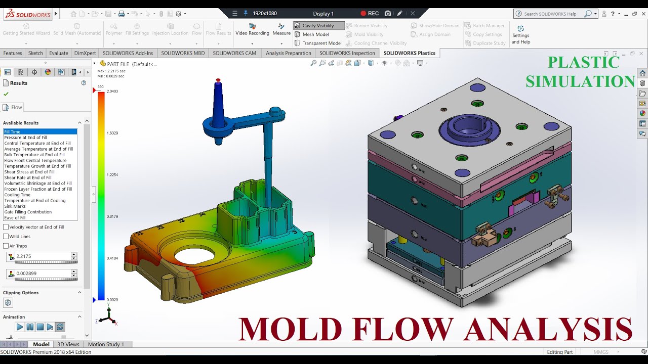 MOLD FLOW Analysis Tutorial or Plastic Flow Simulation in Solidworks- Injection Mold Design Tutorial