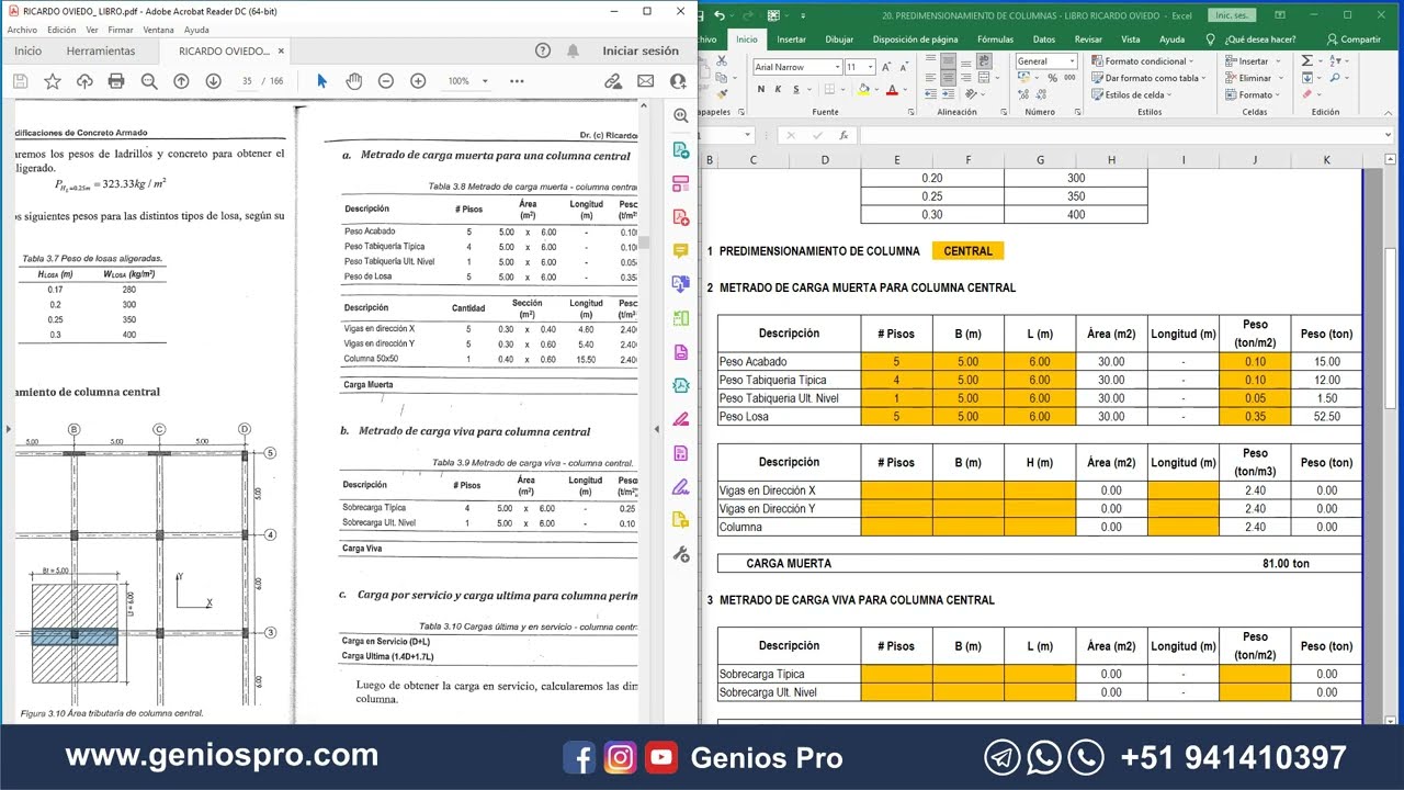 PREDIMENSIONAMIENTO DE COLUMNAS (HOJA EXCEL)