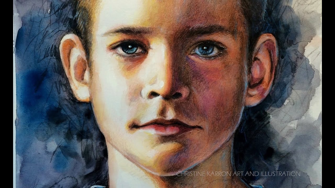 SPEED PAINTING Watercolor and Colored Pencils Portrait by Christine Karron