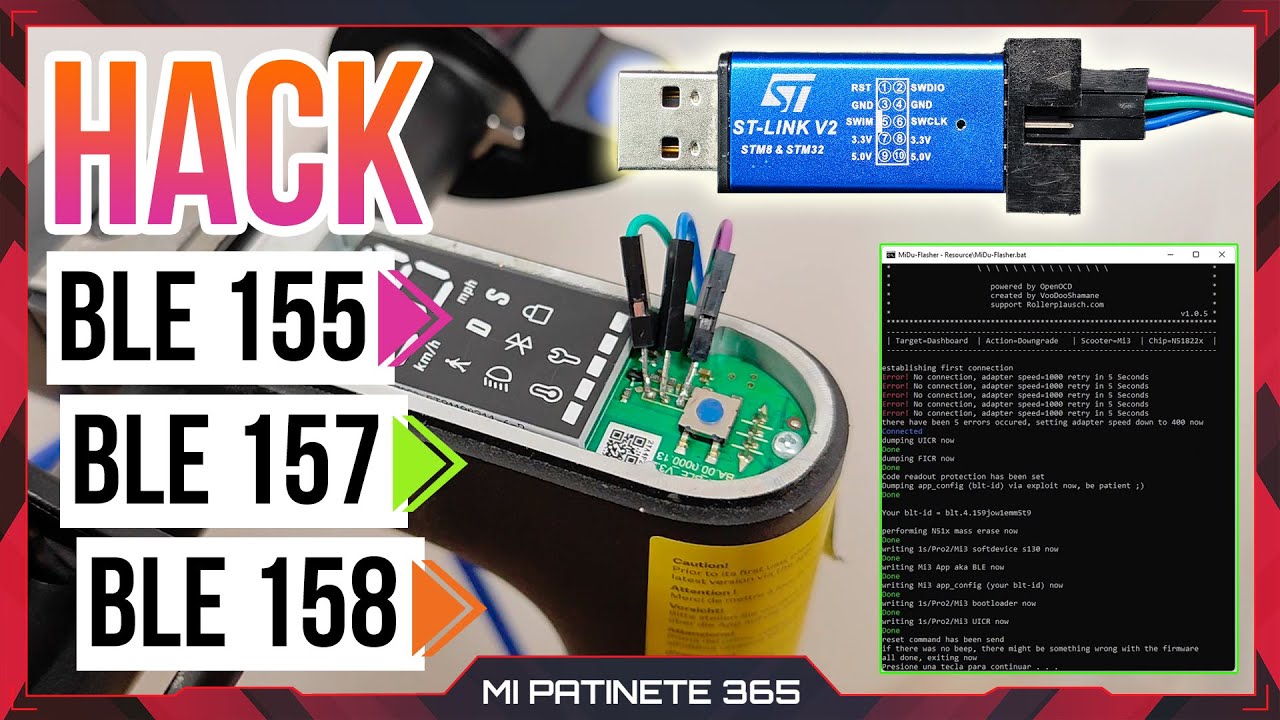 Hack patinete Xiaomi Downgrade BLE157 / BLE158 ✅ Tutorial ST-LINK V2