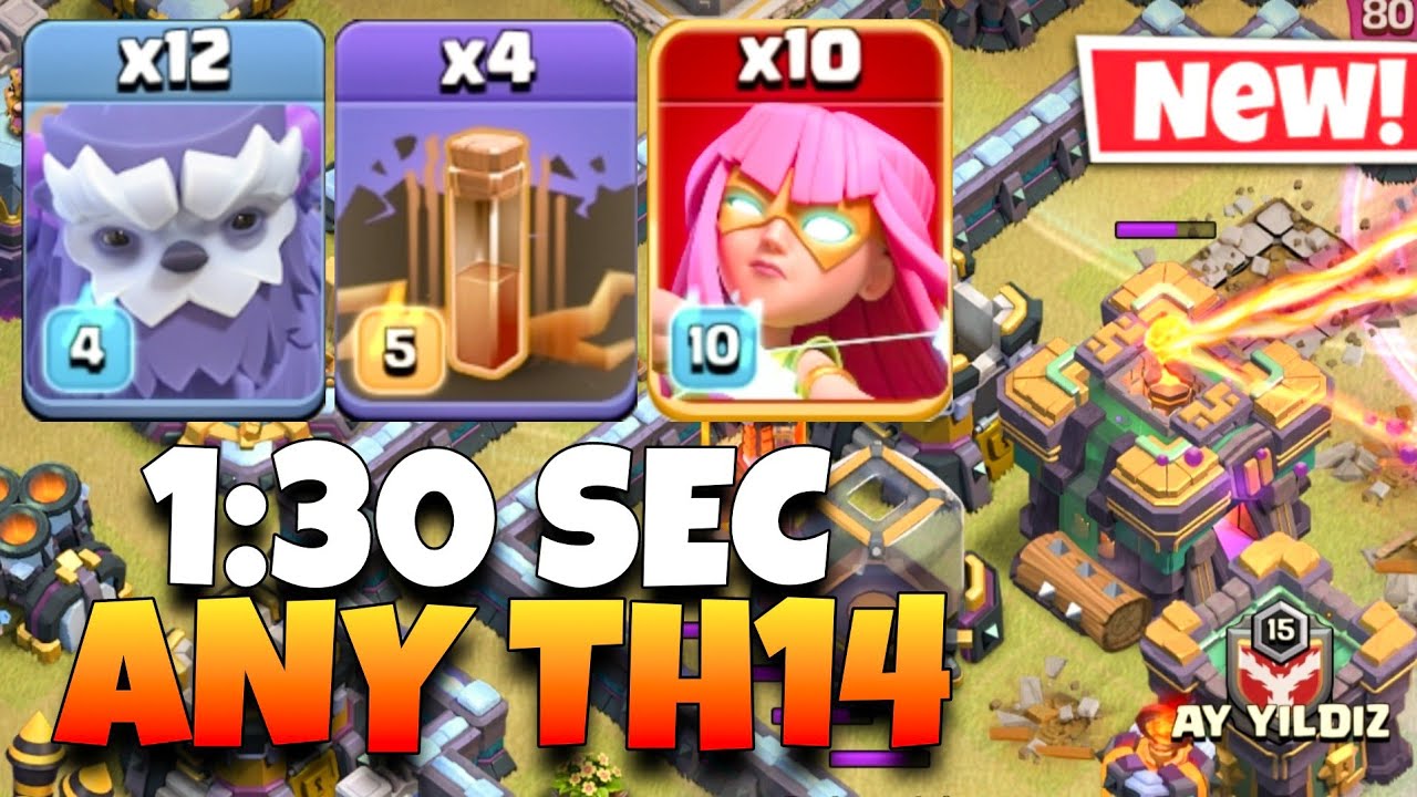 Th14 Yeti Super Archer Attack With 4 Earthquake Spell!! New Th14 Attack Strategy - Clash of Clans