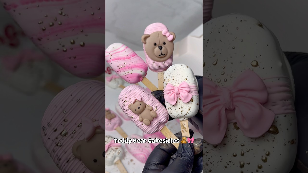 Teddy Bear Cakesicles for a Baby Shower 🧸🎀✨