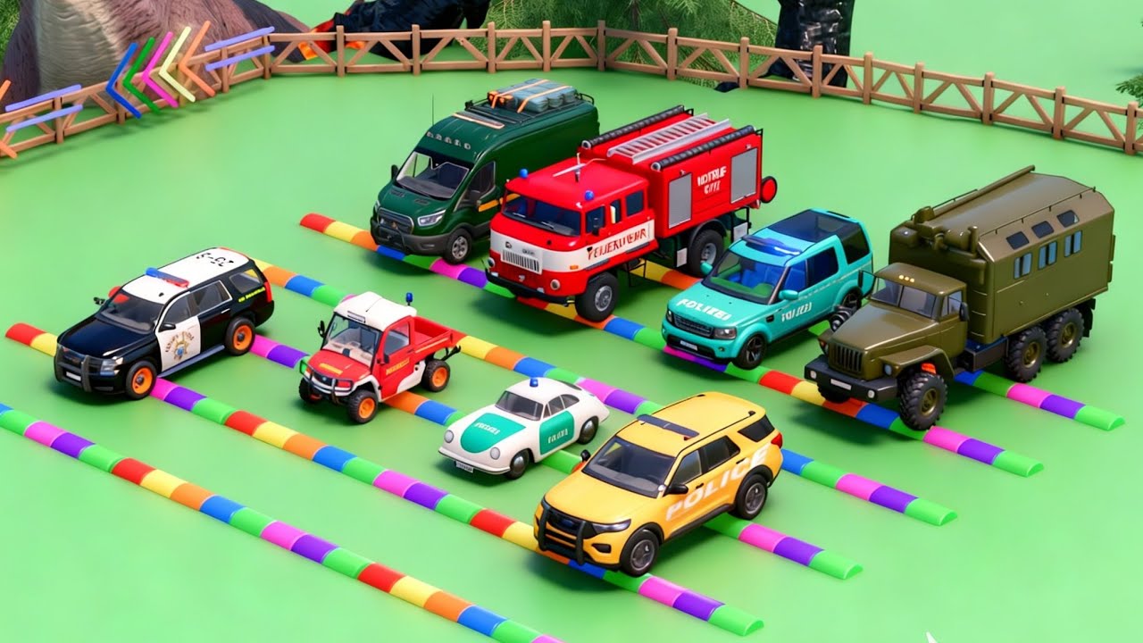 TRANSPORTING POLICE CARS, AMBULANCE, FIRE TRUCK, COLORFUL CARS WITH TRUCK  FARMING SIMULATOR 22! #16
