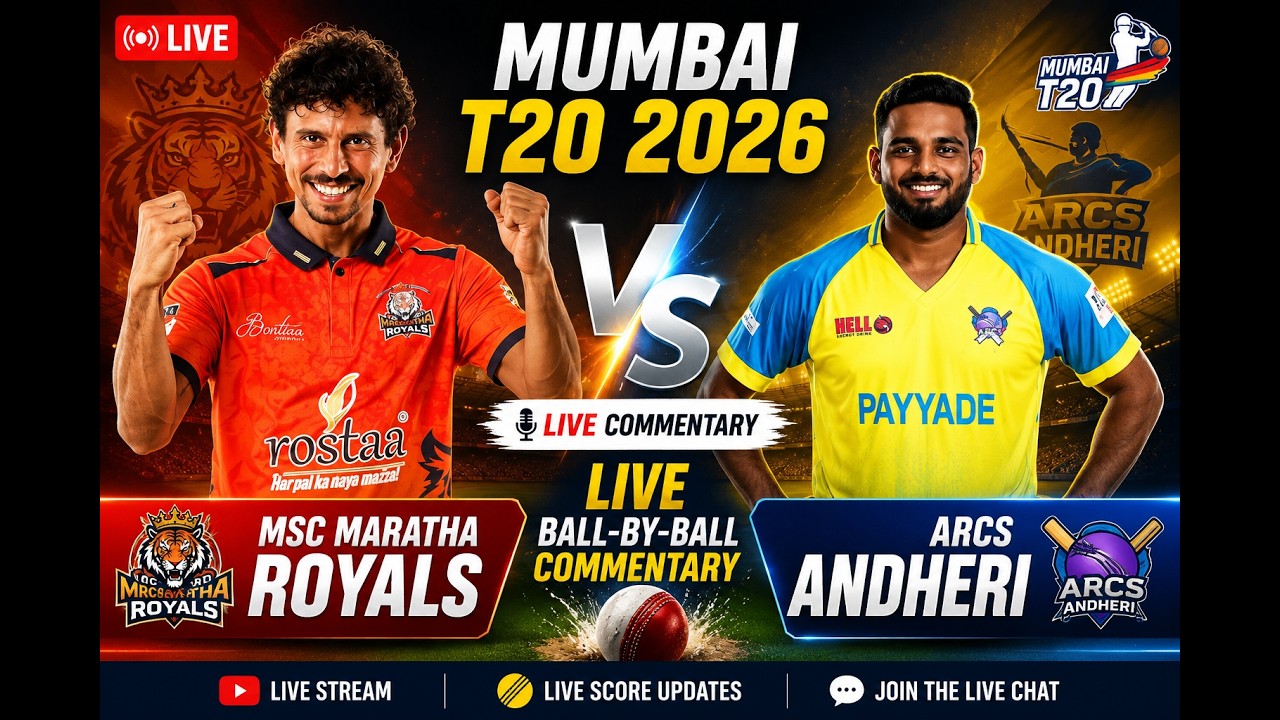 LIVE: AA vs MMR | Arcs Andheri vs MSC Maratha Royals | Mumbai T20 2026 | Live Commentary
