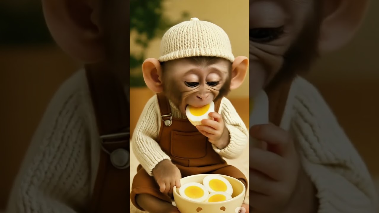 baby monkey eating egg 🥚😋 #funny #monkeysr #babyvlog #cute #monkey #cutemonkey #comedy #foryou