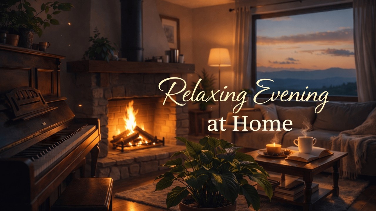 Cozy Evening at Home ☕ Piano, Fireplace & Sunset Vibes