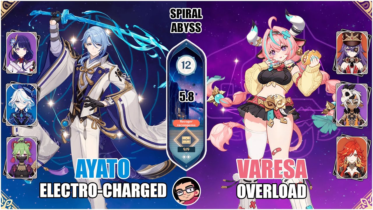 Spiral Abyss 5.8 | Ayato Electro-Charged & Varesa Overload | Floor 12 - 9 Stars | Genshin Impact