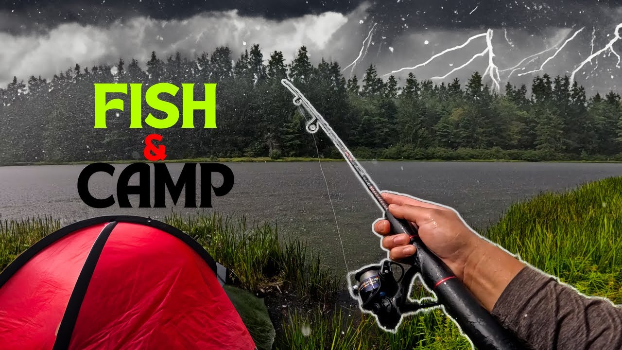Camping & Fishing in the Forest in Stormy Weather!