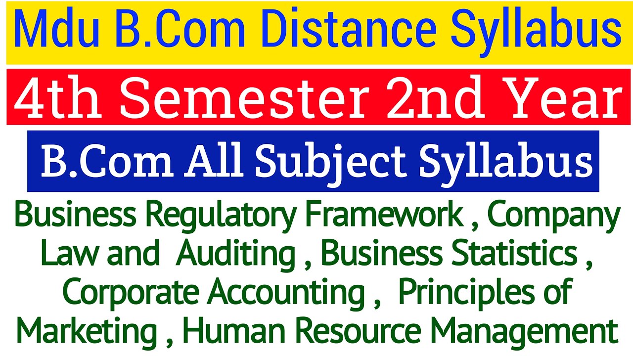 Mdu B.Com Distance 4th Semester All Subject  Syllabus |  Mdu Distance BCom 4th Semester Syllabus