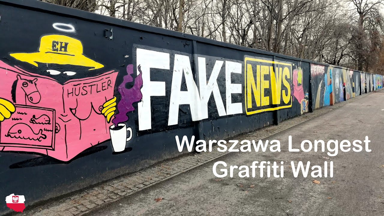 Warsaw walking along the longest Graffiti wall - Feb 2023 |4K UHD|