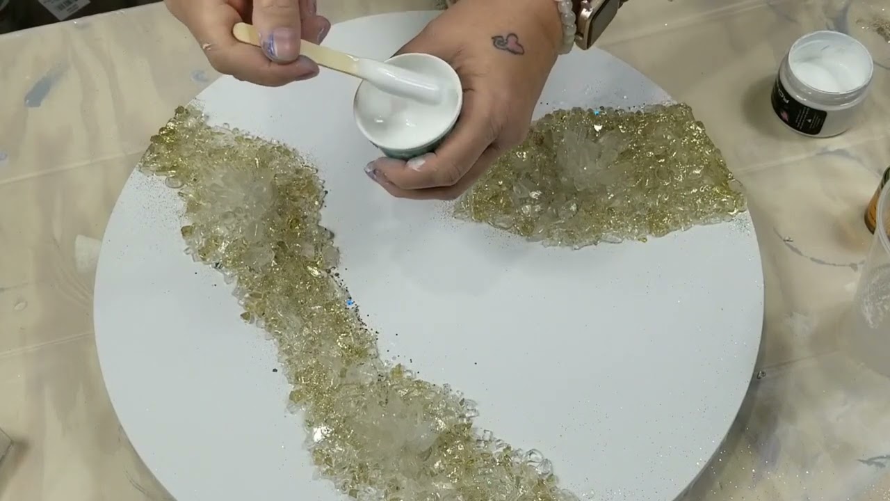 Beautiful Gold and white Geode Resin Art,  #180
