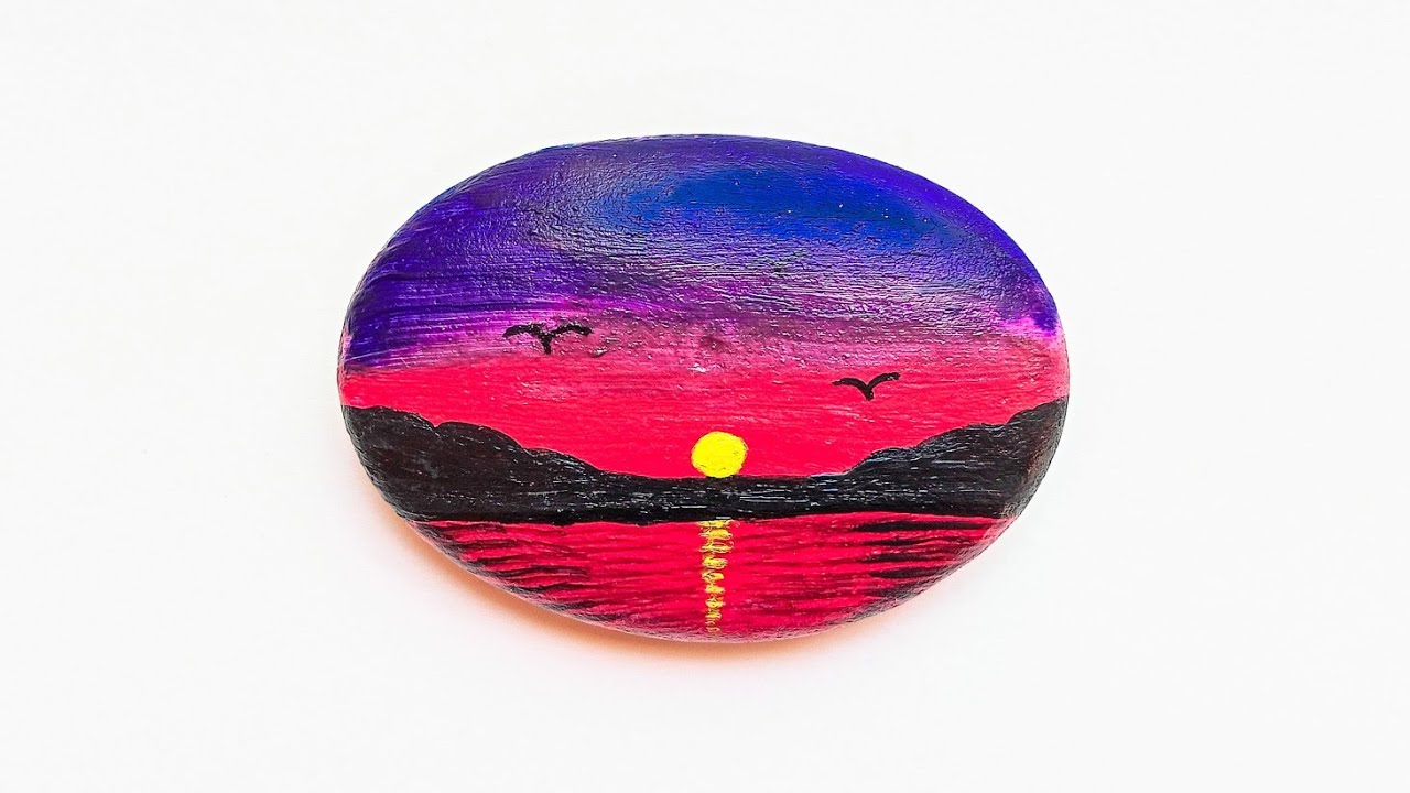 Acrylic Painting on Stone | Sunset Painting Tutorial | Stone Art