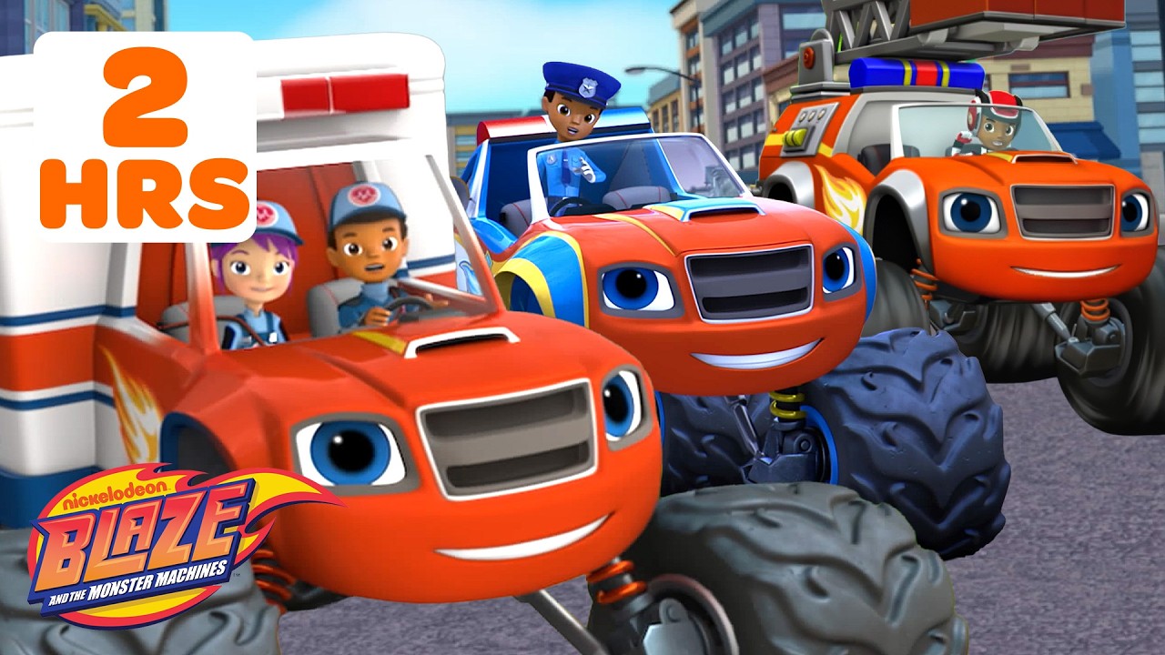 2 HOURS of Police, Firefighter, and Garbage Truck Blaze! 🚨 | Blaze and the Monster Machines