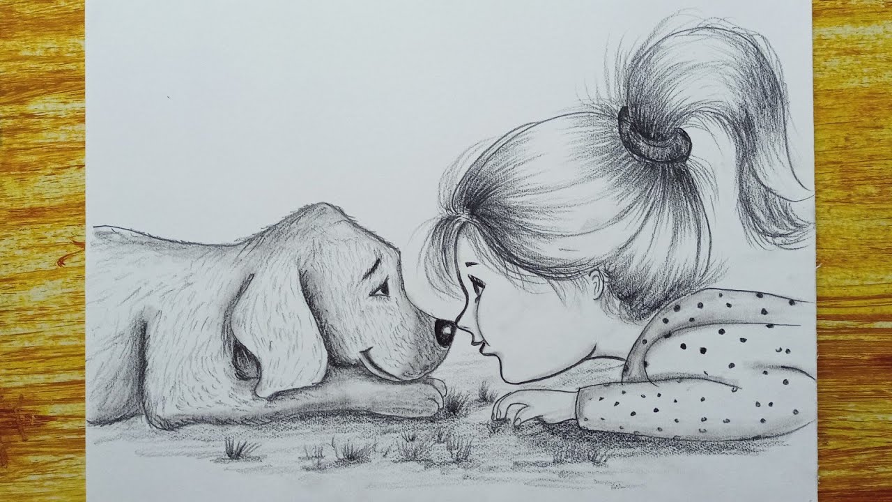 Daily challenge #122/ Girl and Dog Love/ Pencil drawing