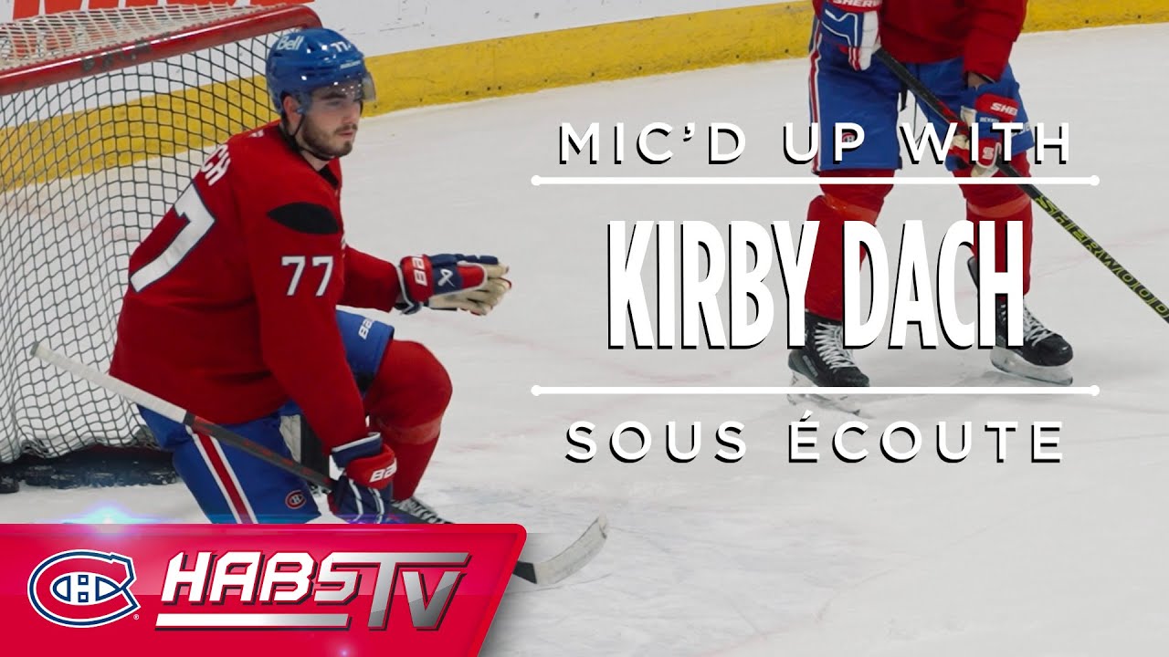 Kirby Dach mic'd up at practice in Brossard