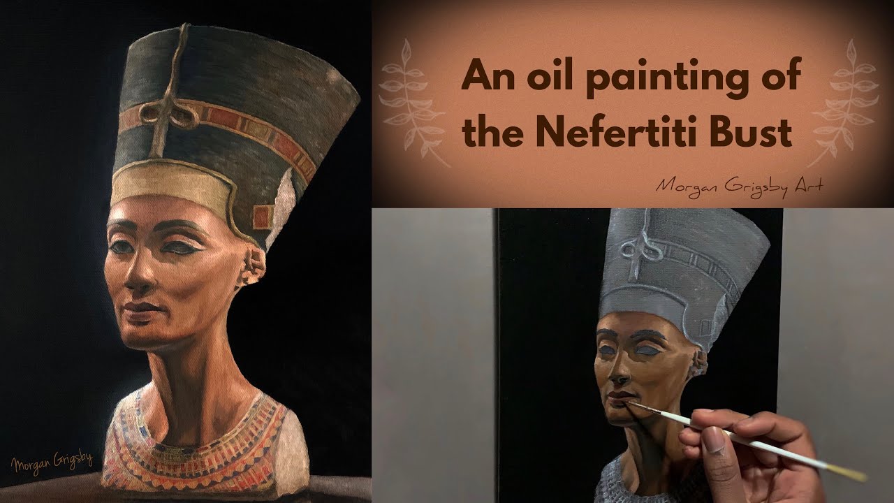 An oil painting of the Nefertiti Bust