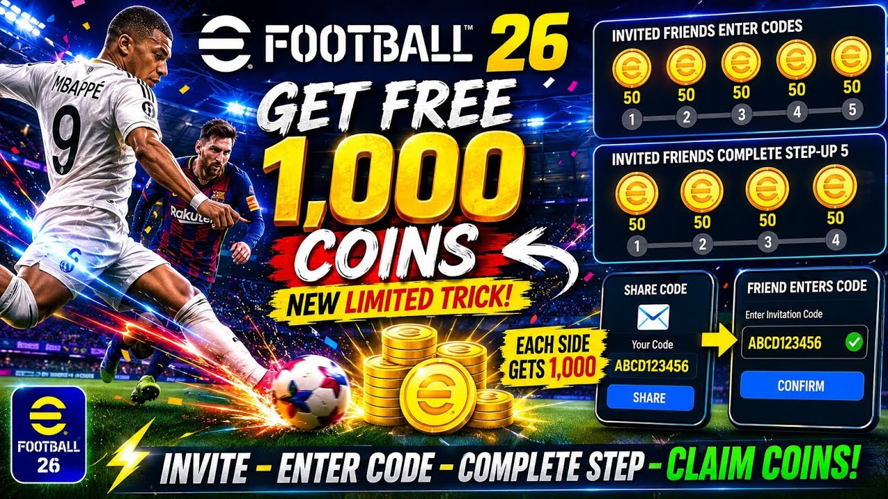 FREE 1000 Coins 🪙Guide eFootball 2026 ⚽ | Friend Invite Event Explained 🔥| Easy Coin Rewards 