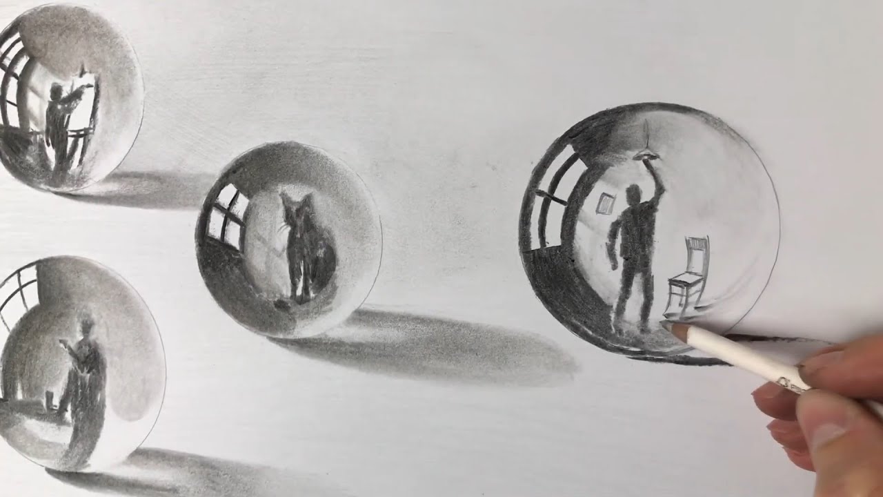 RYSUNEK WĘGLEM - ŚWIAT W SZKLANEJ KULCE / HOW TO DRAW A GLASS