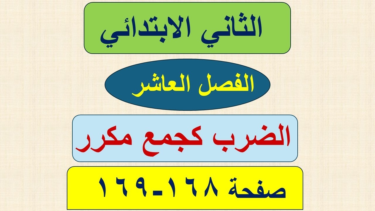حل رياضيات الثاني الابتدائي صفحة 168 و 169 / الضرب كجمع مكرر/ الفصل العاشر