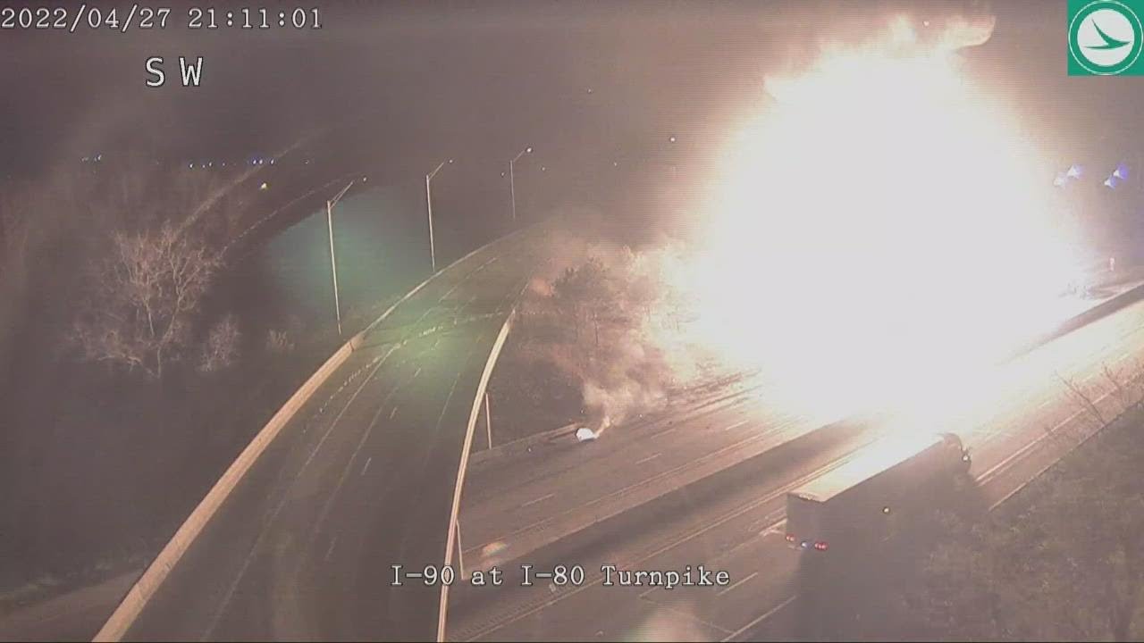 New video shows fiery aftermath of Ohio Turnpike crash