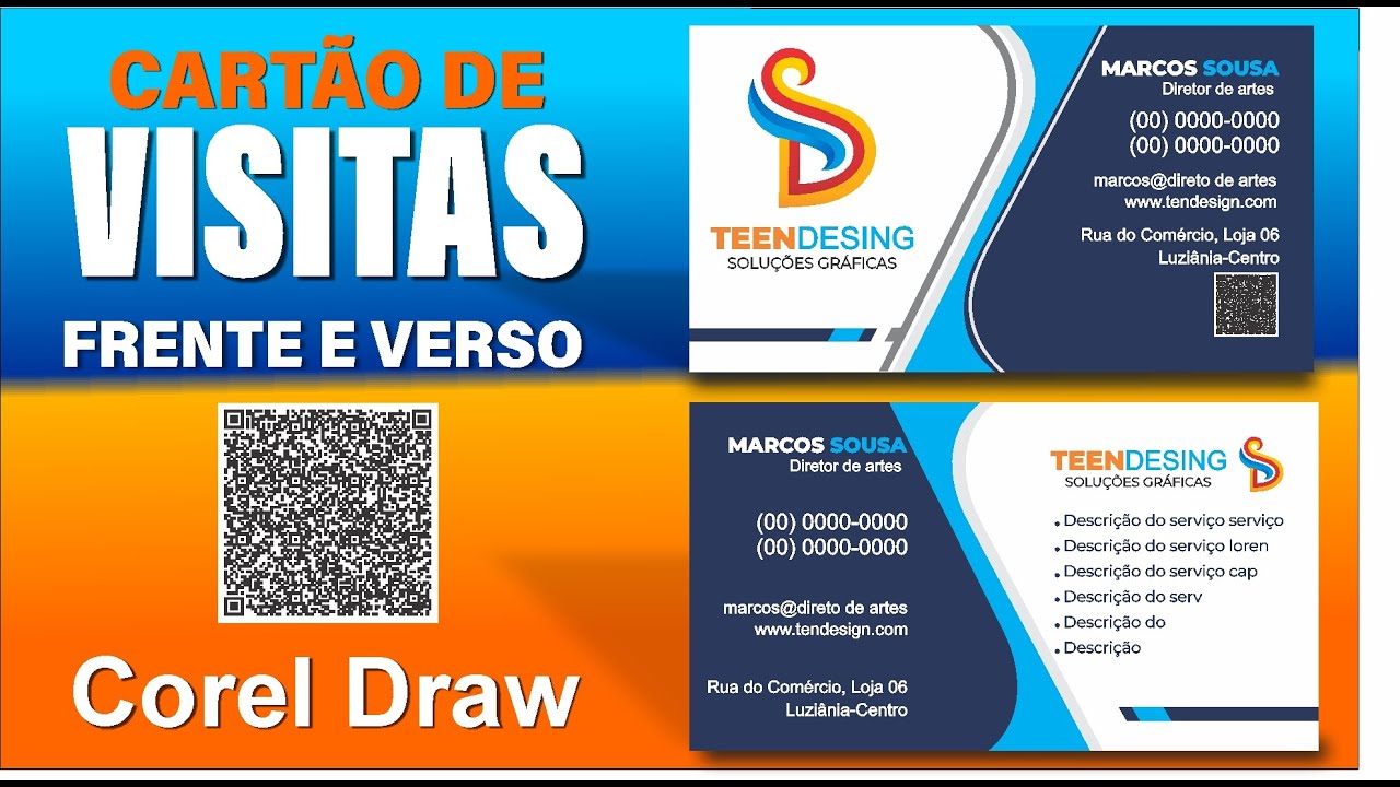 Como Fazer cartão de Visita no Corel Draw - cartão de visita frente e verso