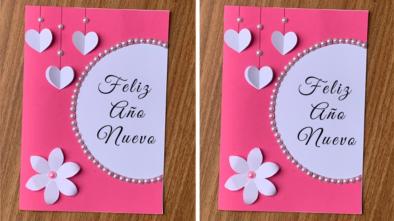 Tarjeta de Año Nuevo con Corazones Hecha a Mano | Handmade New Year Heart Card DIY