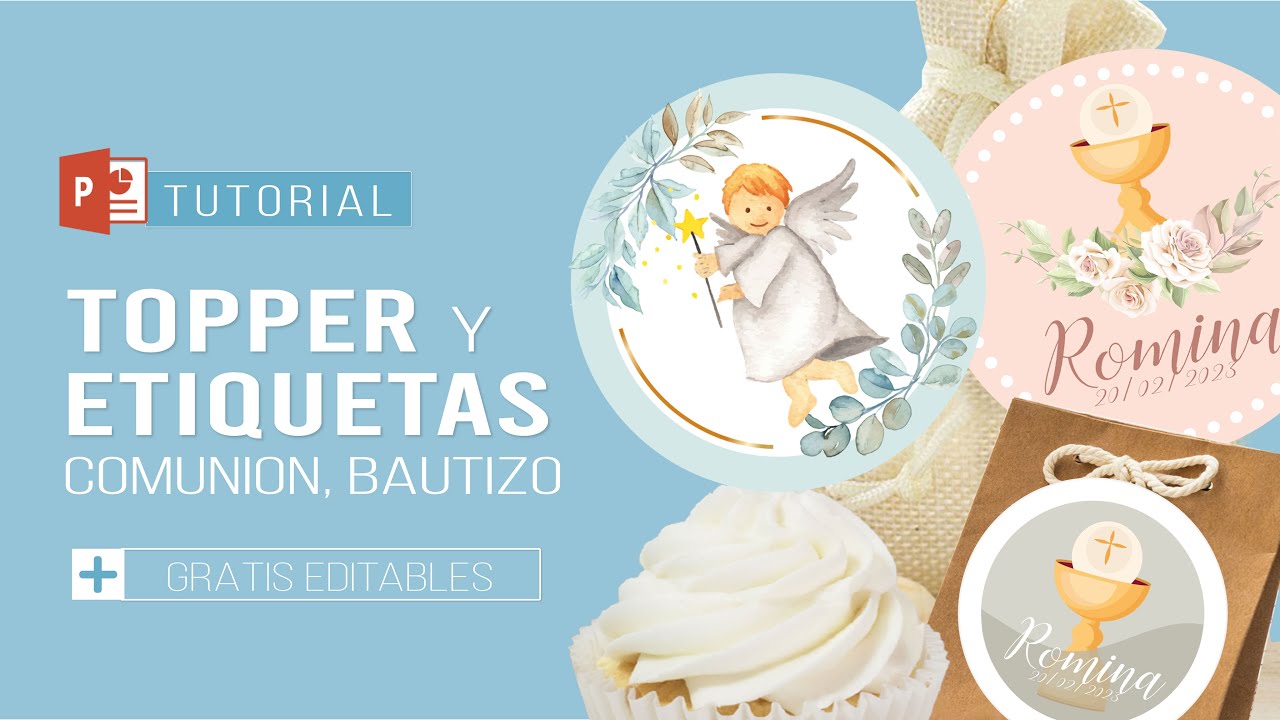 🕊Como hacer TOPPERS REDONDOS para BAUTIZO , COMUNIÓN muy fácil - (EDITABLE GRATIS)