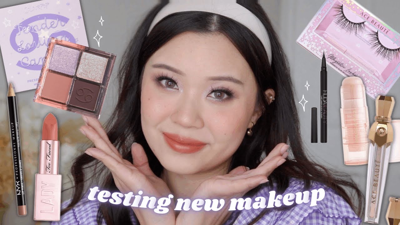TESTING NEW MAKEUP 💜 magnetic lashes, colourpop cancer quad + more!