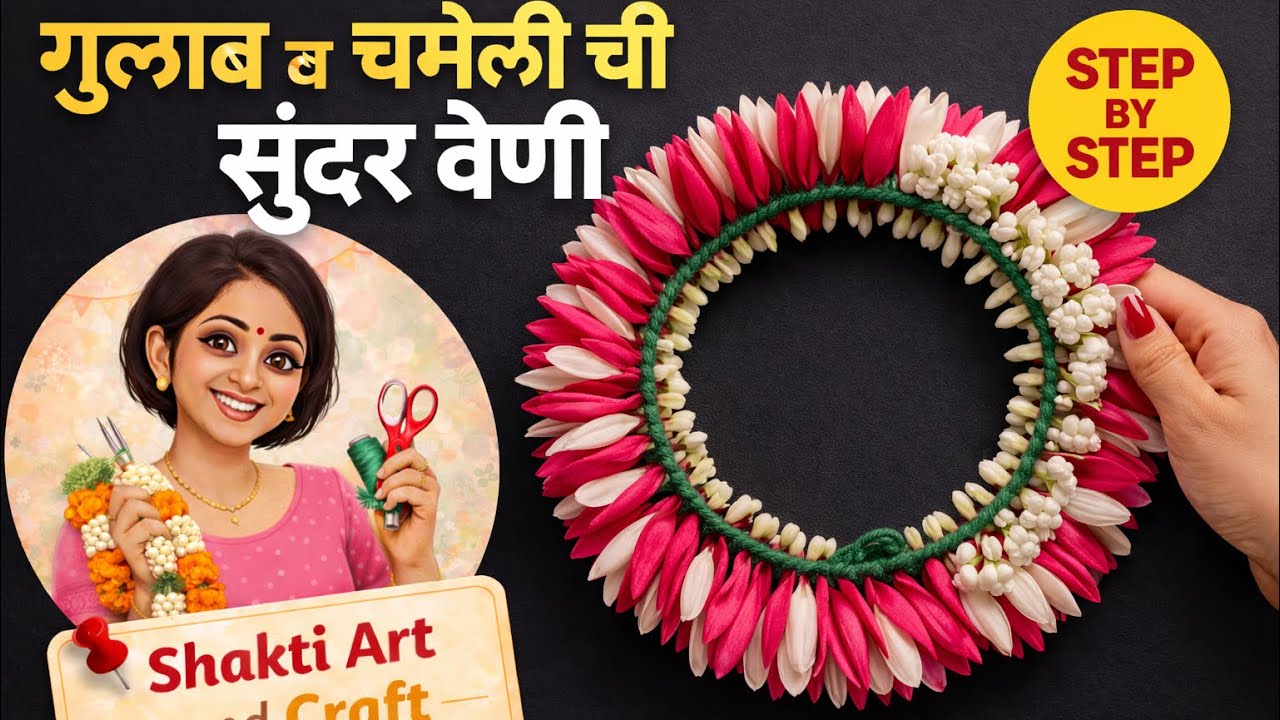 गुलाब 🌹 व चमेलीच्या 🍃फुलांची सुंदर वेणी🪡 | Rose & Jasmine 🌸Flower Veni | Step by 🌺Step Tutorial🌼