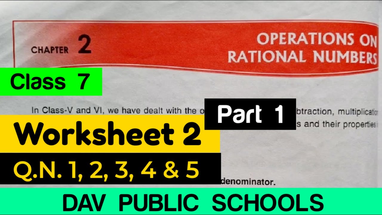 DAV class 7 maths chapter 2 worksheet 2 Q.N. 1, 2, 3, 4 & 5