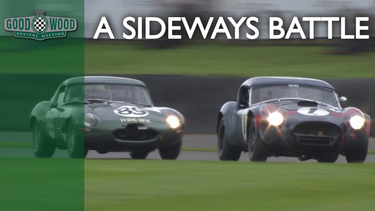 Ultra-sideways E-type v Cobra battle at Revival