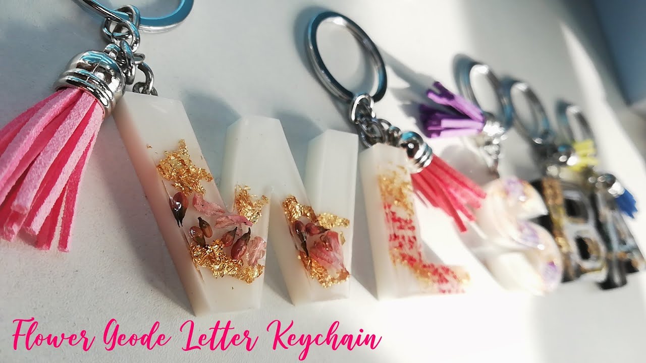 Resin Letter Keychain Design #5 | RESIN CRAFTS 101 | Flower Geode Keychains | Resin Beginner