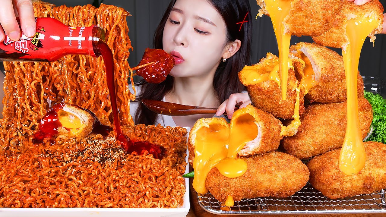 ASMR MUKBANG | Острый рамэн с огненной курицей и соусом Extra Nuclear Fire🔥 Супер сырный кацу