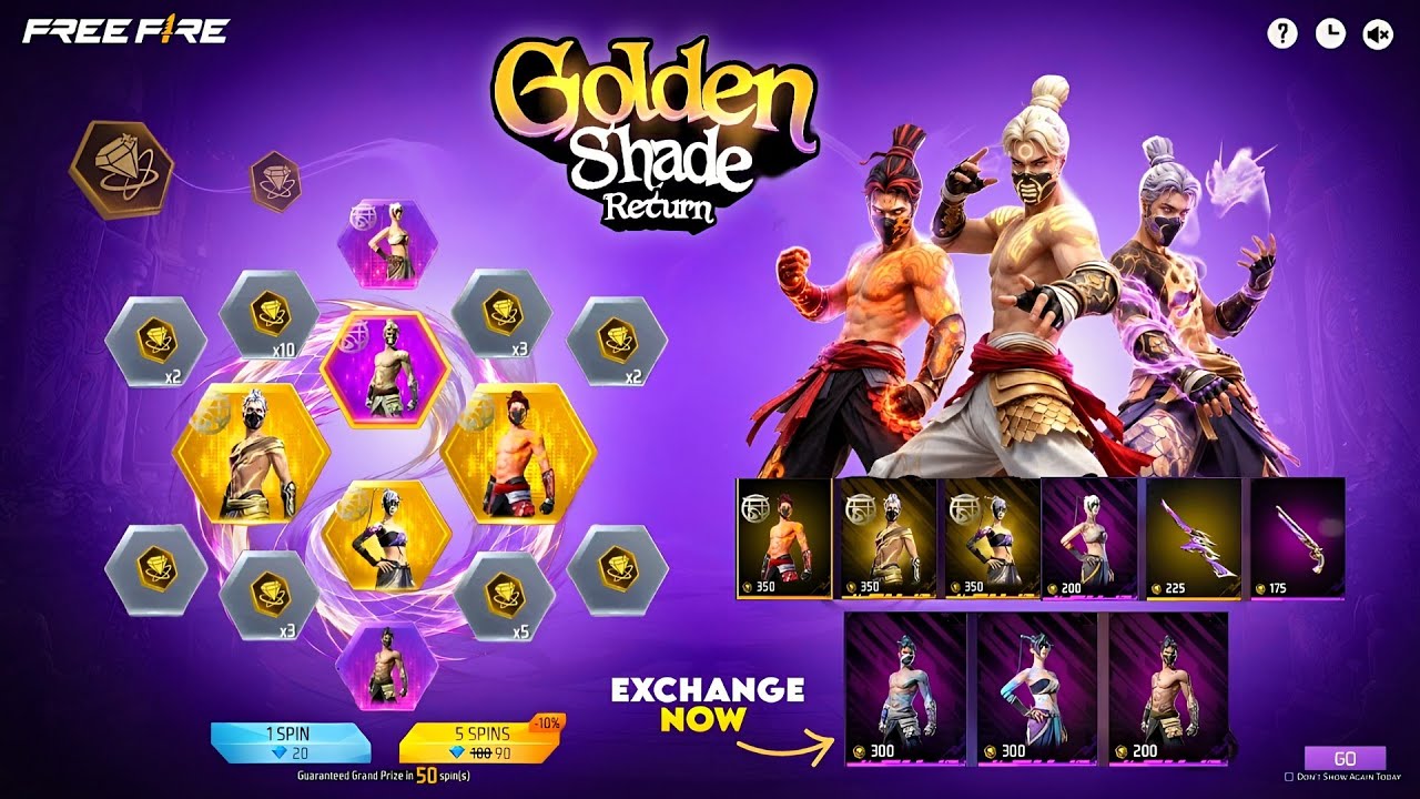 Golden Shade Confirm Exchange Rate💥Golden Shade Return🤯🥳| FF New Event l Free Fire New Even