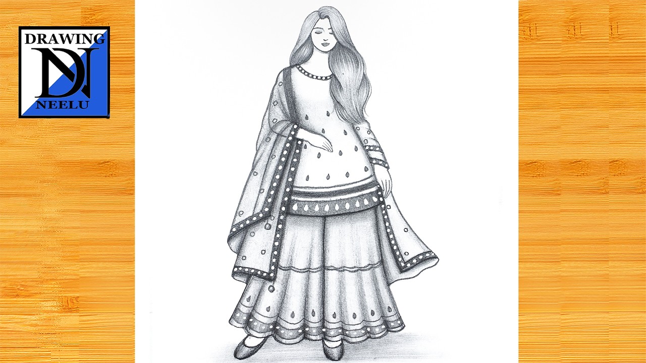 How to draw a Girl wearing Sharara Dress || Pencil sketch for beginner || Girl drawing || Drawing
