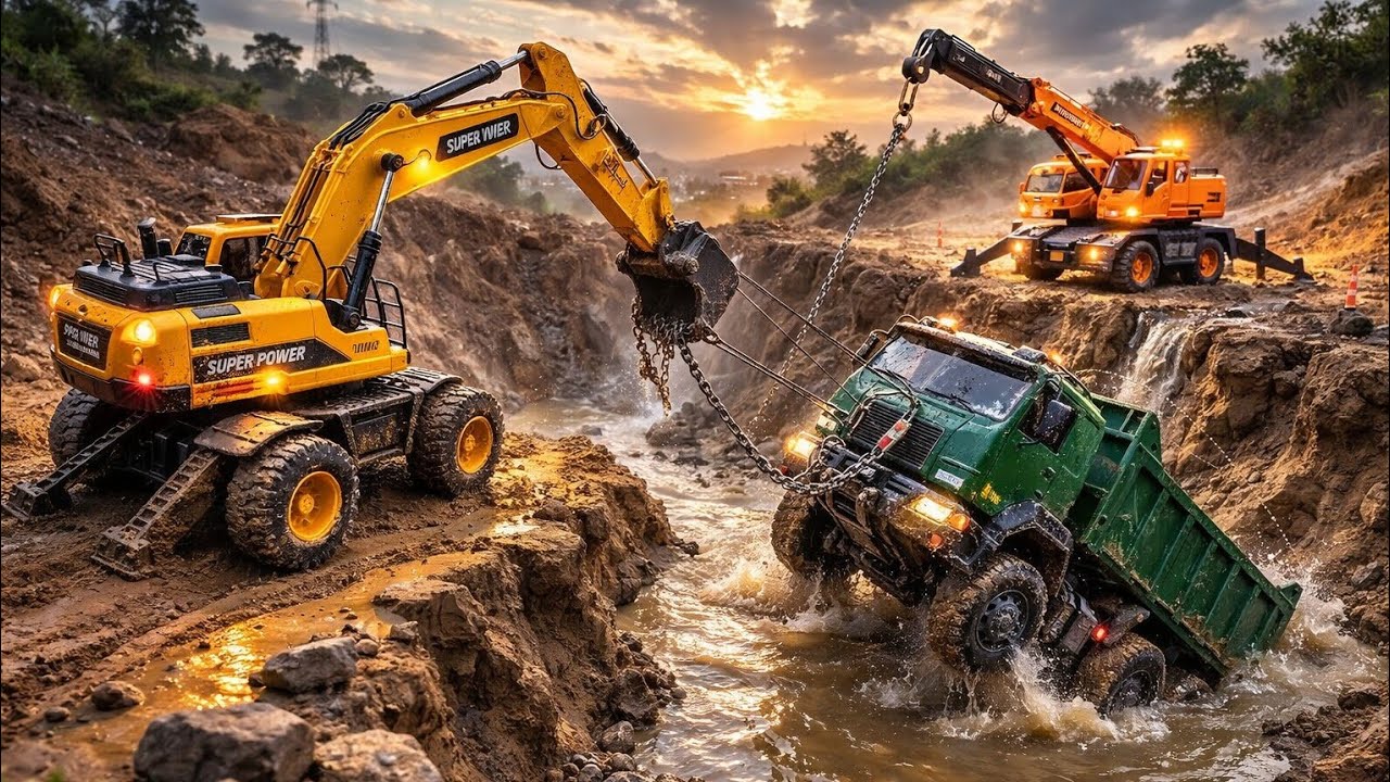 JCB New Tractor Cartoon Video | Dumper And Tata Truck Muddy Accident Pulling Out JCB And Crean #jcb 