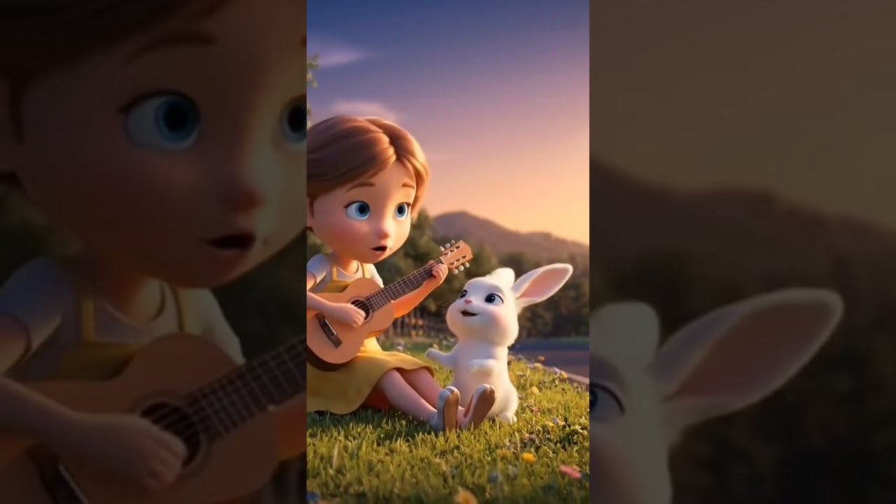 🎶 Girl Playing Guitar with Cute Bunny 🐇 | Relaxing Animation Music #music #guitar #ai #